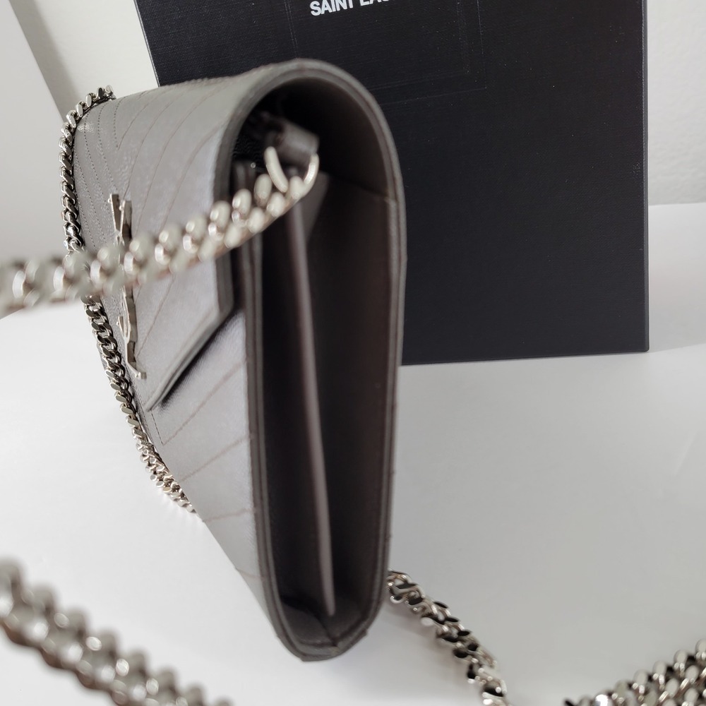 Saint Laurent Crossbody Bag Large Wallet on Chain‎ Gray YSL Monogram Cassandre - Picture 5 of 16